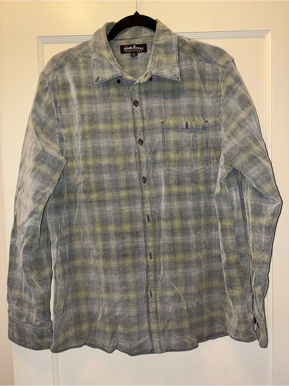 Vintage North River Outfitters Green Check Corduroy Button Down Shirt Large